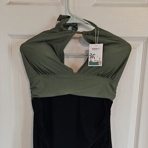 Esprit Olive and Black One Piece Swimsuit